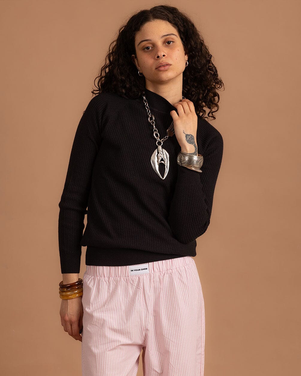 Black Ribbed Mock Neck Top - Image 3