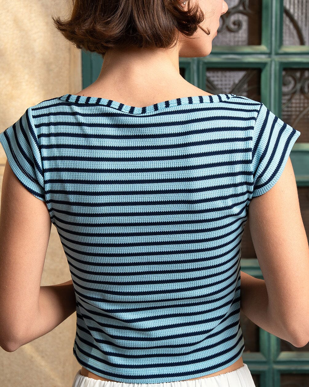 Blue Striped Square Neck Top - Image 3