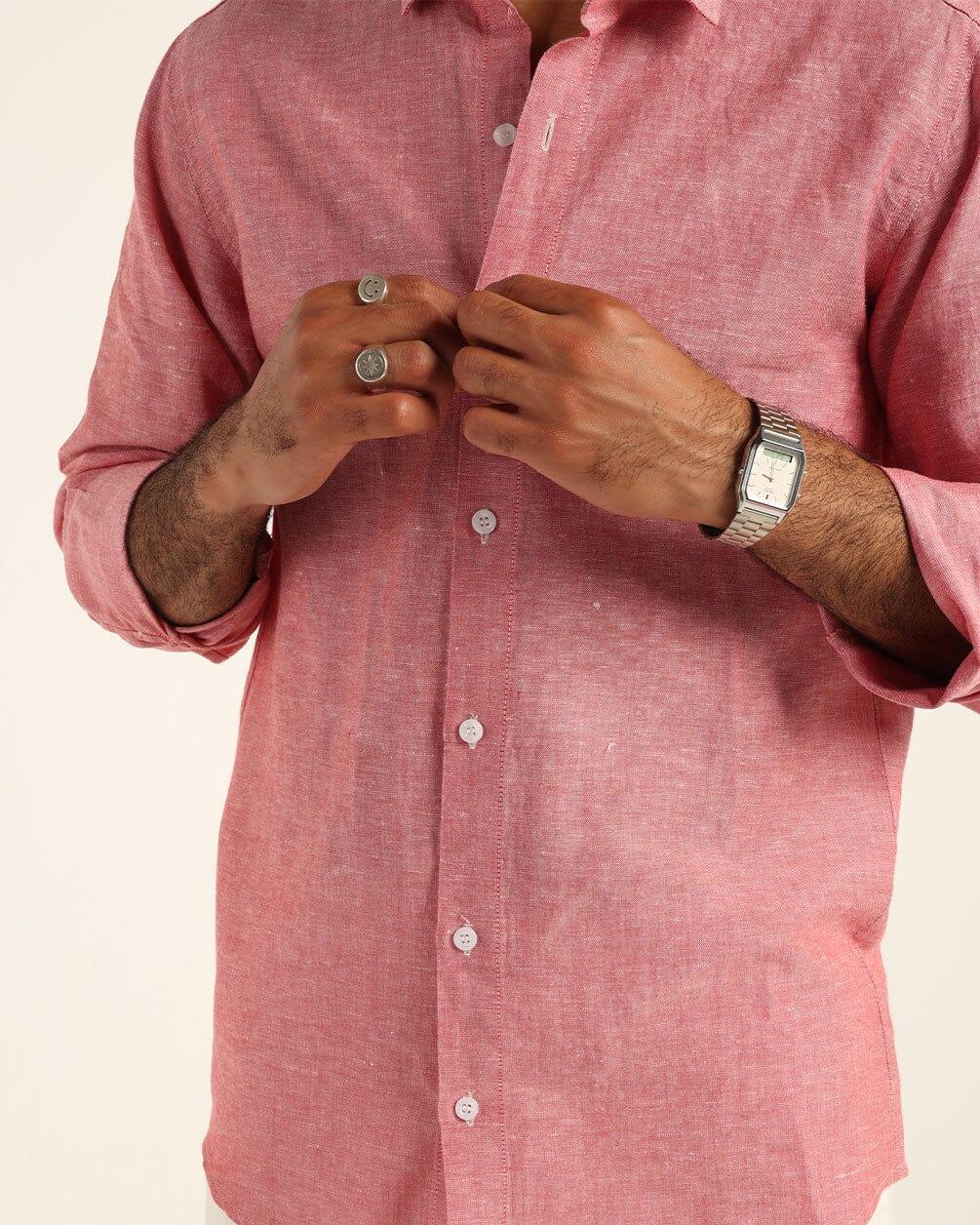 Dusty Red Linen Shirt - Image 3