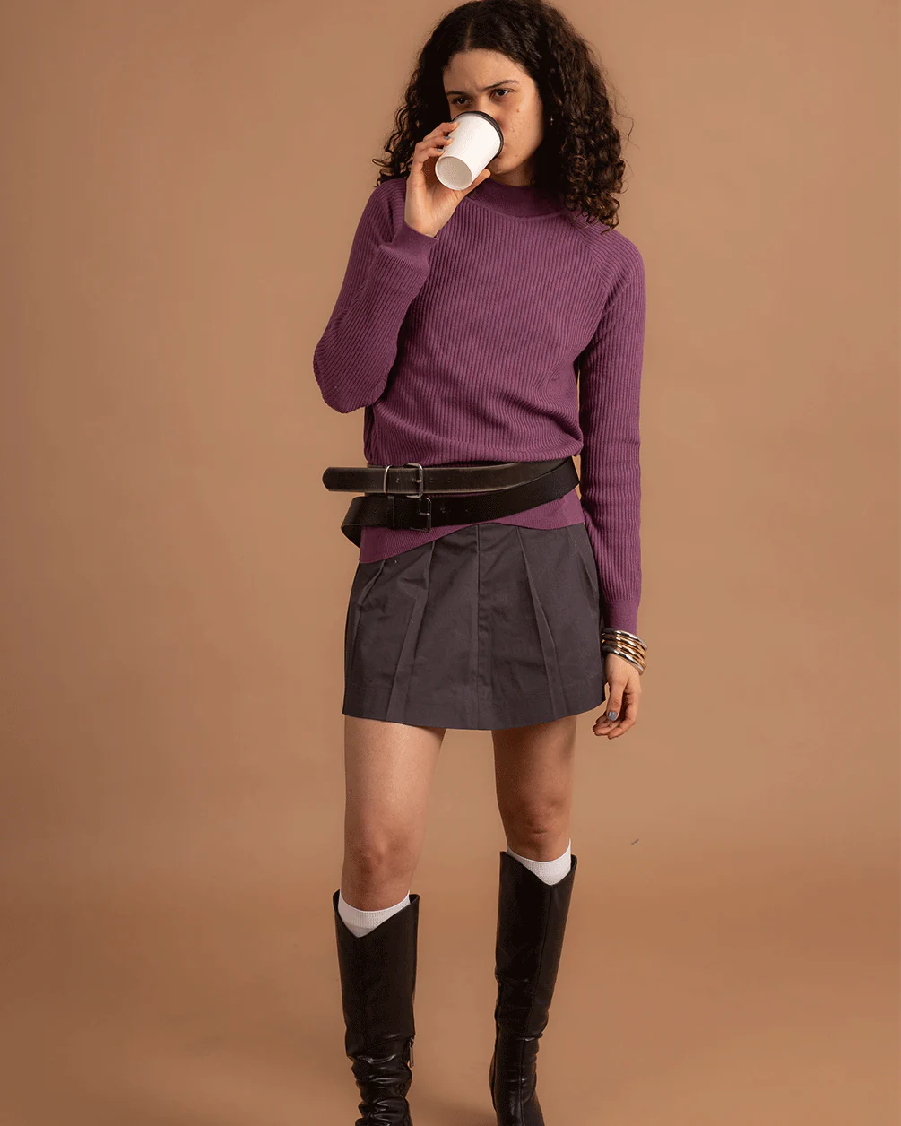 Purple Ribbed Mock Neck Top - Image 3