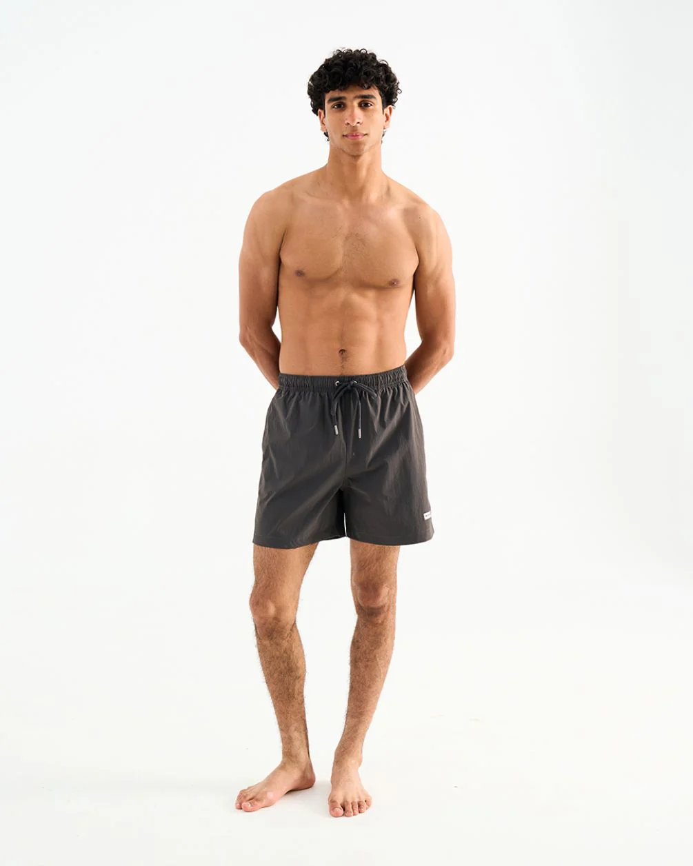 Solid Matte Black Swim Shorts - Image 3