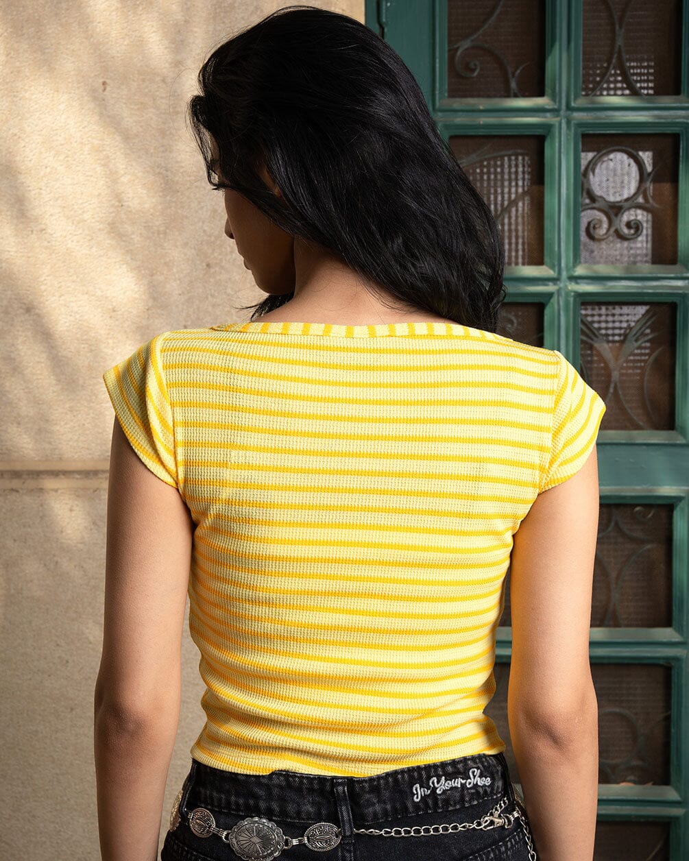 Yellow Striped Square Neck Top - Image 3